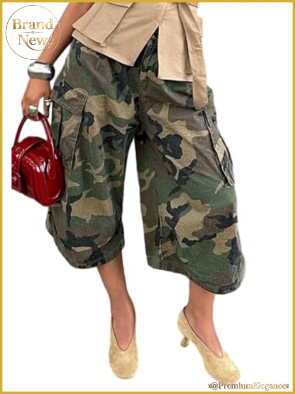 Women Baggy Cargo Jeans Camo Wide Leg Harem Capri Denim Pants